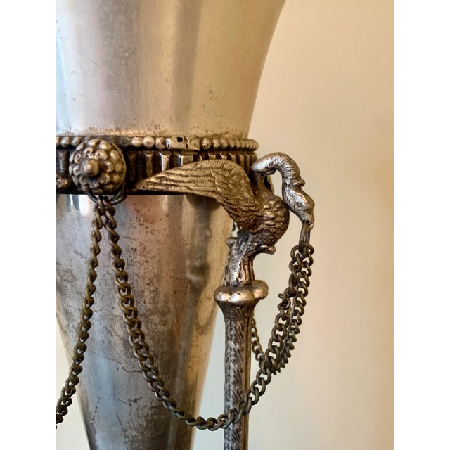 Metal Neoclassical Silver Vase With Swans and Paw Feet For Sale - Image 7 of 12