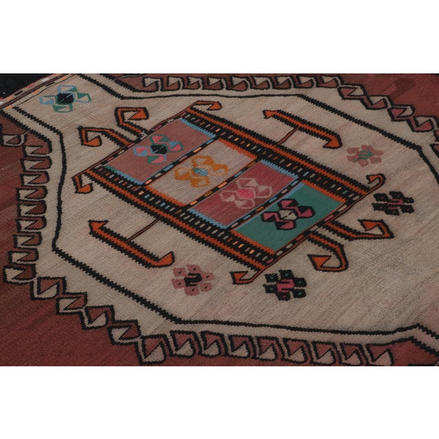 1950s Mid Century Brown Black Kilim Vintage Tribal Flat Weave Rug For Sale - Image 5 of 8