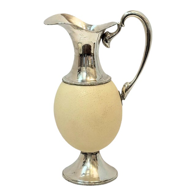 Vintage Ostrich Egg Shell & Sterling Silver Pitcher For Sale