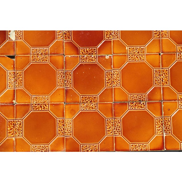 1910s Portuguese Art Deco Glazed Tiles Set of 30 Large Amber Brown Geometric Antique For Sale - Image 17 of 18