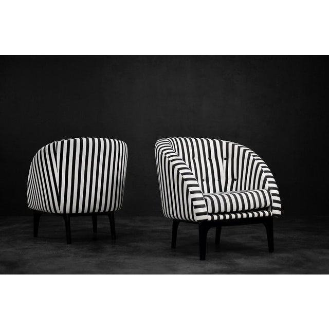 Set of Mid-Century Scandinavian Modern Rounded Armchairs with Black & White Stripes, 1960s For Sale - Image 15 of 18