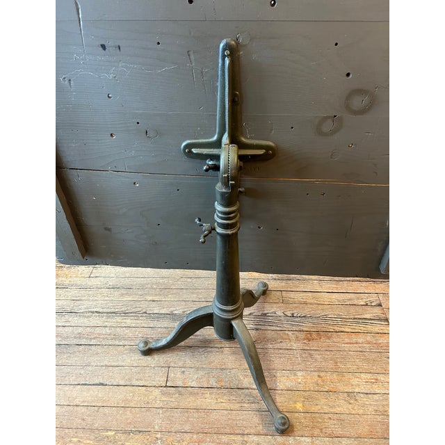 Industrial Salvaged Tilt Top Wood Work Table With Iron Base For Sale - Image 9 of 18