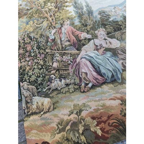 Textile Vintage French Jacquard Pastoral Loves Tapestry in the style of Aubusson, 1950s For Sale - Image 7 of 18