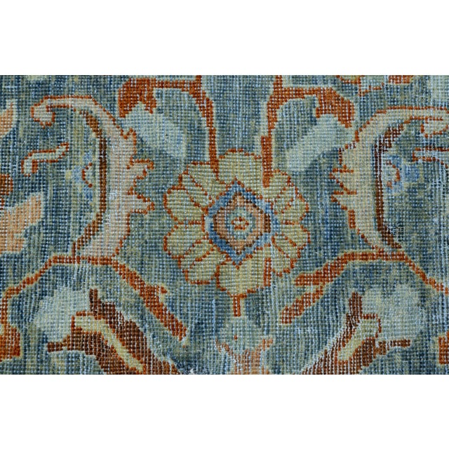 Antique Mahal Wool Rug in Muted Muted Sky Blue and Terracotta For Sale - Image 4 of 11