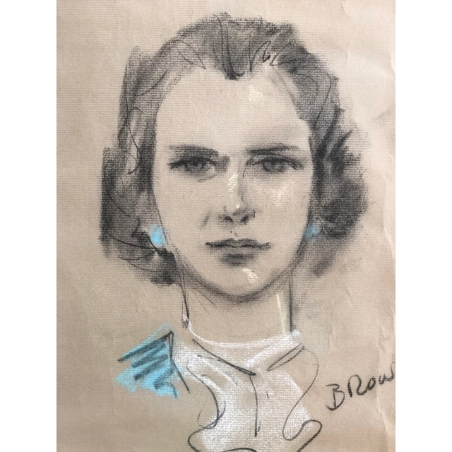 Portraiture Circa 1950 Original Pastel Portrait of a Young Woman, Framed For Sale - Image 3 of 12
