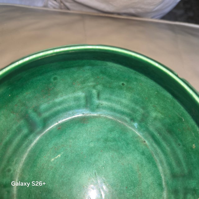 Vintage Art Deco Green Monochrome Glazed Porcelain Greek Key Bowl For Sale - Image 12 of 12