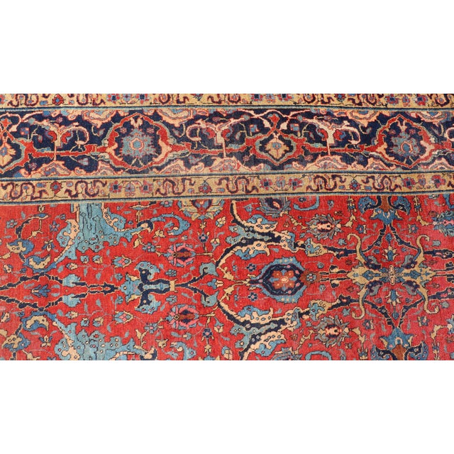 Antique Tabriz Rug With All Over Design in Rust Red, Blue's, Yellow, and Lt. Blue 9'7"x13'3" For Sale In Atlanta - Image 6 of 11