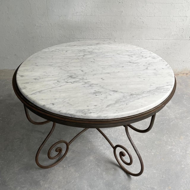 Mid 20th Century Hollywood Regency Scrolled Steel and Marble Round Dining Table For Sale - Image 5 of 11
