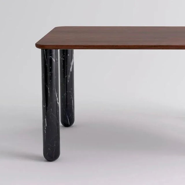 Contemporary Medium Walnut and Black Marble Sunday Dining Table by Jean-Baptiste Souletie For Sale - Image 3 of 11