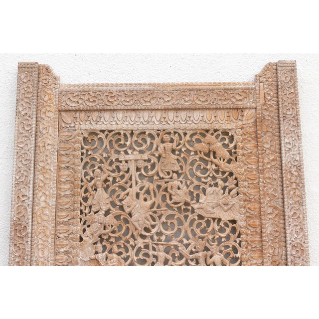 Asian Antique Mandalay Screen Antique Double Sided Pierced Carving Panel For Sale - Image 3 of 14