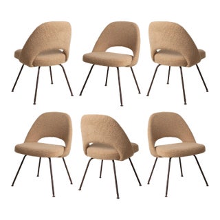 Saarinen Executive Armless Chairs in Camel Curly Bouclé & Bronze Legs - Set of 6 For Sale