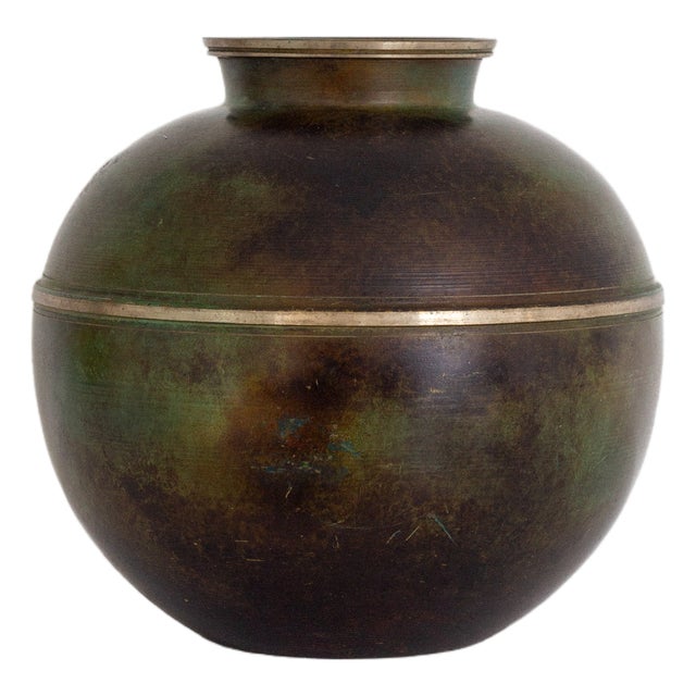 Scandinavian Modern Spherical Bronze and Brass Vase from GAB, Sweden, 1940s For Sale