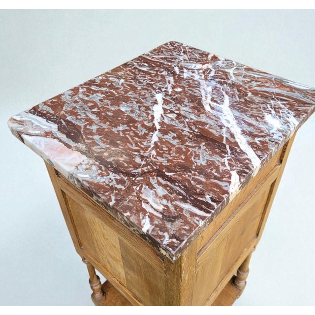 French Provincial Handcrafted Nightstand with Marble Top, 1920s For Sale - Image 3 of 12