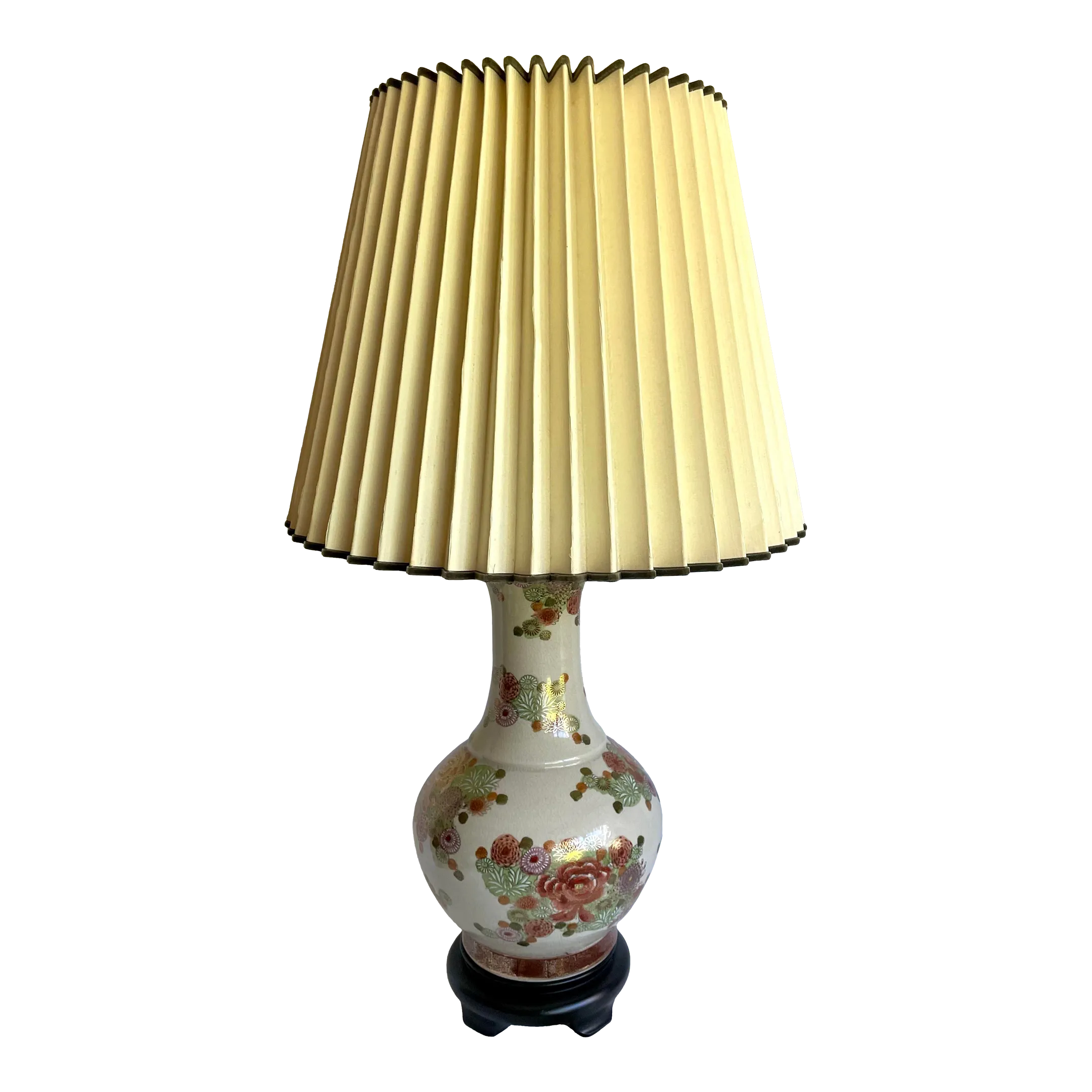 Vintage Japanese Satsuma Chrysanthemum and Peony Floral Lamp