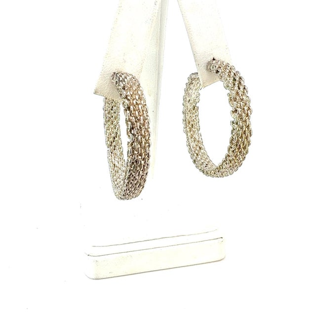 Authentic Tiffany & Co Somerset Hoop Earrings 1.75" Sterling Silver Estate TIF928 These elegant Authentic Tiffany & Co...