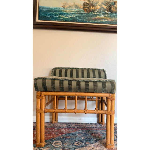 Vintage Bamboo & Rattan Upholstered Stool For Sale - Image 9 of 9