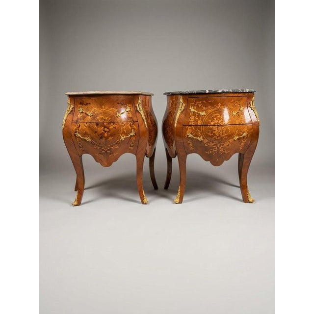 2000 - 2009 Mahogany and Kingwood Veneer Bombe Bedside Lockers with Marble Tops, Set of 2 For Sale - Image 5 of 5