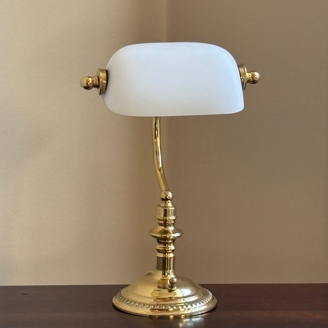 Late-20th Century Mini Banker's Task Lamp W/ Frosted Glass Shade For Sale - Image 12 of 17