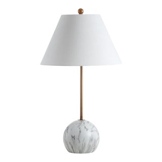 29" Minimalist Resin & Metal LED Table Lamp, Gold & White For Sale