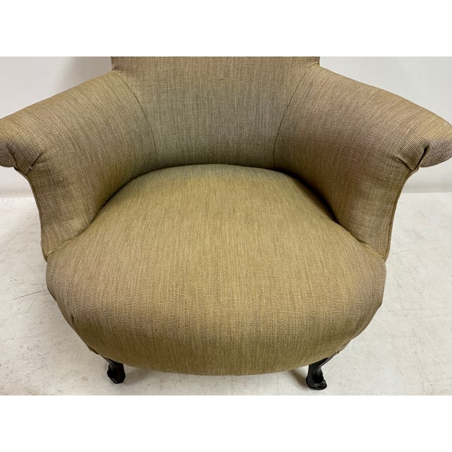 Antique Lounge Chair in Neutral Fabric, 1890s For Sale - Image 4 of 11