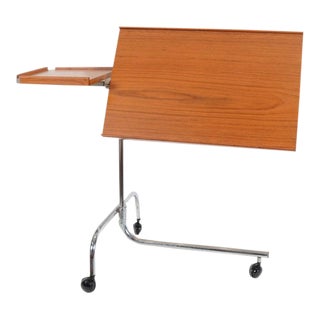 Late 20th Century Danish Teak Tilting Height Adjustable Rolling Laptop Table For Sale