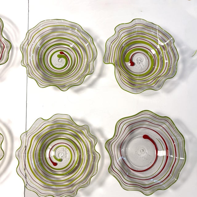 Set of 8 Peàn Doubulyu “Wavie” Hand‑Blown Art Glass Bowls, 1995–1996 For Sale - Image 11 of 12