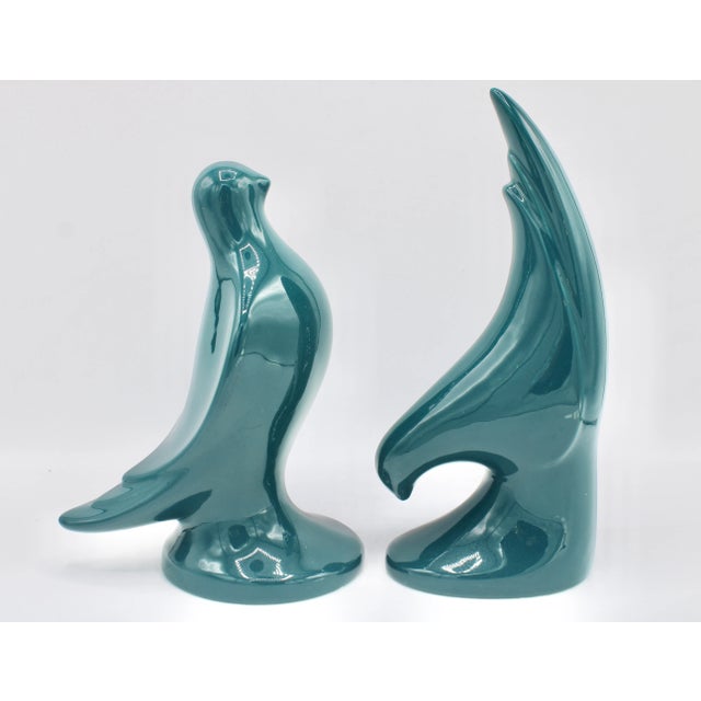 Art Deco Vintage Art Deco Italian Ceramic Bird Bookend Sculptures For Sale - Image 3 of 9