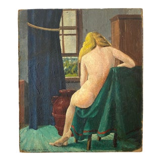 1940s Oil Painting on Masonite of Female Nude Figure For Sale