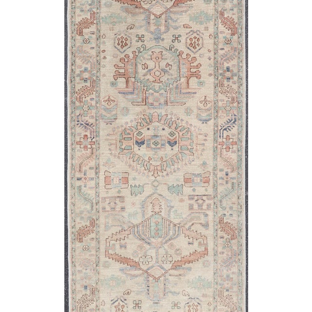 Afghanistan Heriz-Serapi Runner With Ivory Field and Soft Green Accents For Sale - Image 4 of 13