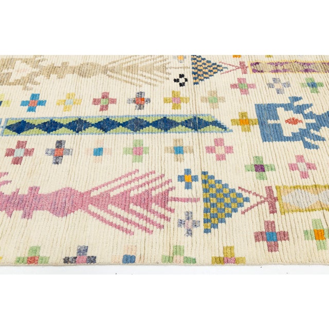 Modern Moroccan Tribal Abstract Wool Rug - Colorful Geometric Hand-Knotted Art For Sale - Image 4 of 12