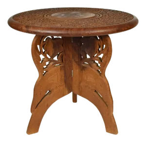 Anglo Indian Folding Hand Carved Floral Elephant Side Table