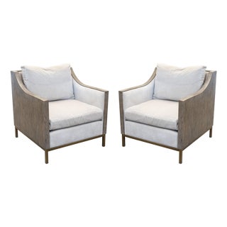 Pair of Century Furniture Monarch Wood Wrapped Contemporary Modern Armchairs For Sale