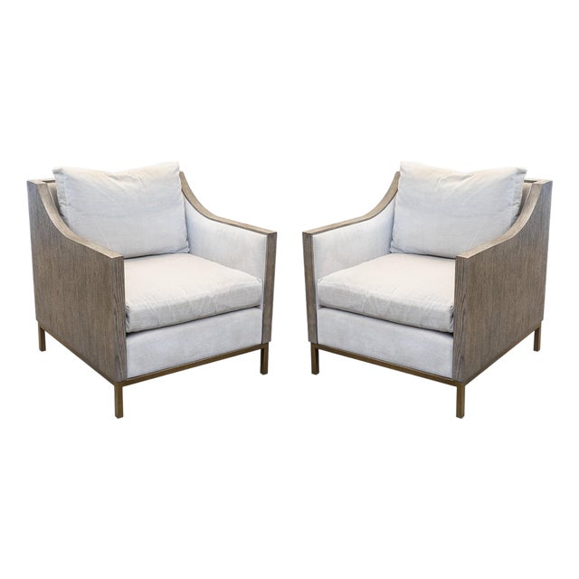 Pair of Century Furniture Monarch Wood Wrapped Contemporary Modern Armchairs For Sale