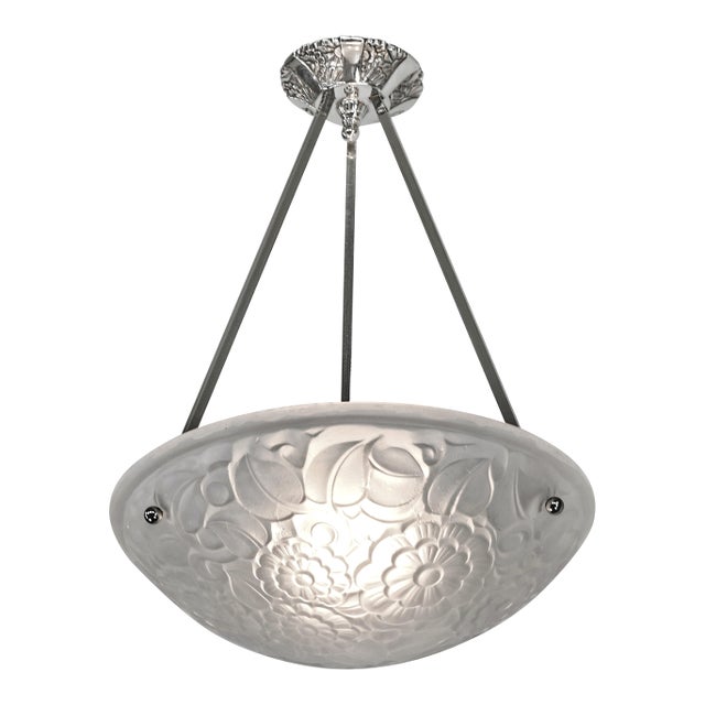 French Art Deco Pendant Light by Cristalleries De Verdun Primaflore 1930 France - 2 Available For Sale