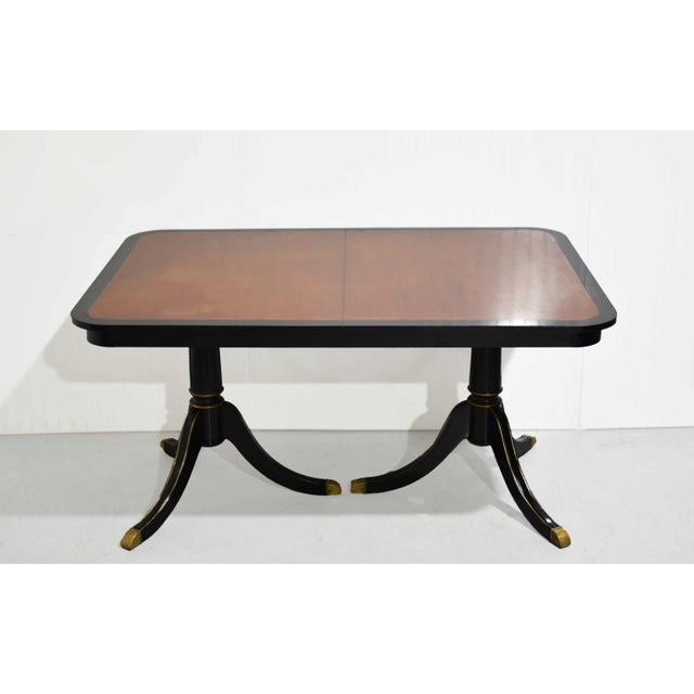 Brown Mid Century Black Banded Dining Table With Extensions 95in For Sale - Image 8 of 11