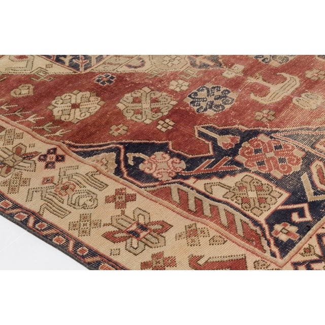 Orange 1960s Muted Terracotta & Navy Medallion Turkish Rug For Sale - Image 8 of 10