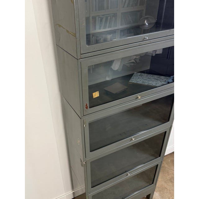 Vintage Globe-Wernicke Industrial Steel Barrister Bookcase, Five Stack For Sale - Image 10 of 16