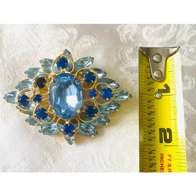 Hollywood Regency Vintage Czech Aqua Blue Gold Large Brooch Signed Ar For Sale - Image 3 of 5