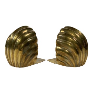Brass Scalloped Shell Bookends, a Pair For Sale