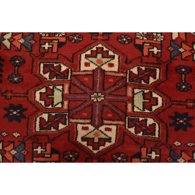 Textile Karajeh Runner 3’7” X 10’3” Red Wool Vintage Tribal Hand-Knotted Oriental Rug For Sale - Image 7 of 14