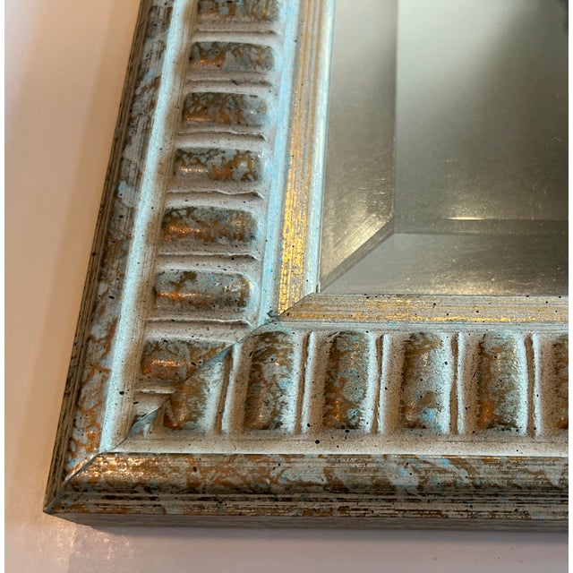 White White Gold Embossed Wood Mirror For Sale - Image 8 of 10