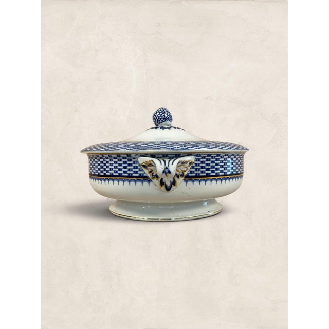 Blue Antique Blue and White Porcelain Serving Tureen With Lid For Sale - Image 8 of 13