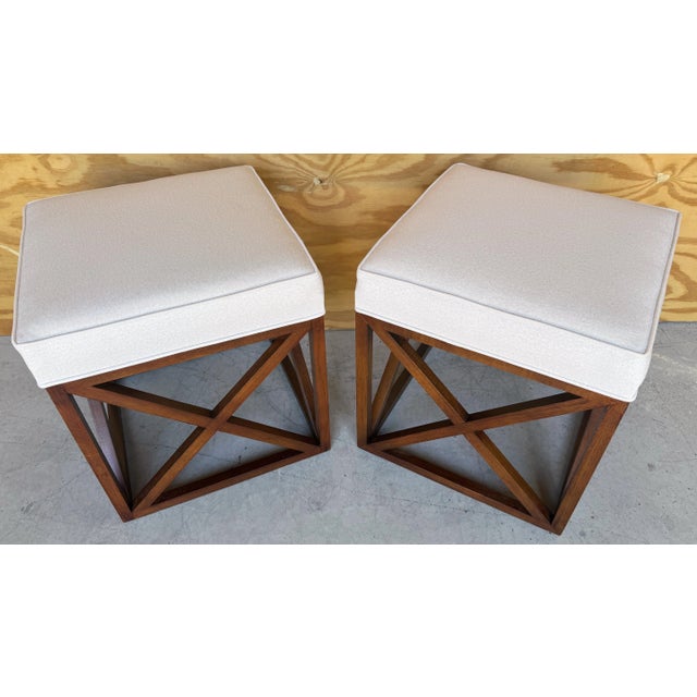 Modern MOD Cube 'X' Benches/Stools with Cashmere Blend Upholstery - a Pair For Sale - Image 3 of 7