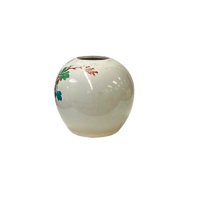 Vintage Chinese Pink Peonies Round White Porcelain Pot Vase For Sale In San Francisco - Image 6 of 6