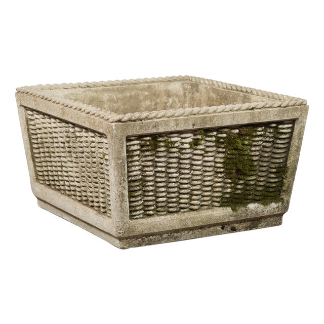 Vintage English Midcentury Stone Planter with Textured Finish and Aged Patina For Sale