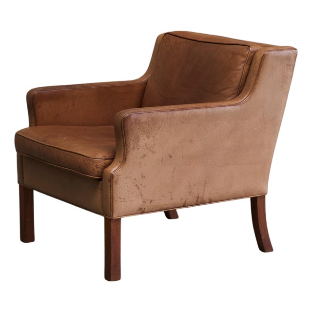Scandinavian Lounge Chair in Patinated Cognac Leather by Børge Mogensen, 1950s For Sale