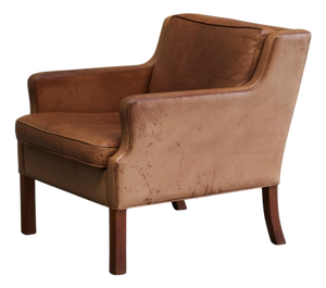 Scandinavian Lounge Chair in Patinated Cognac Leather by Børge Mogensen, 1950s