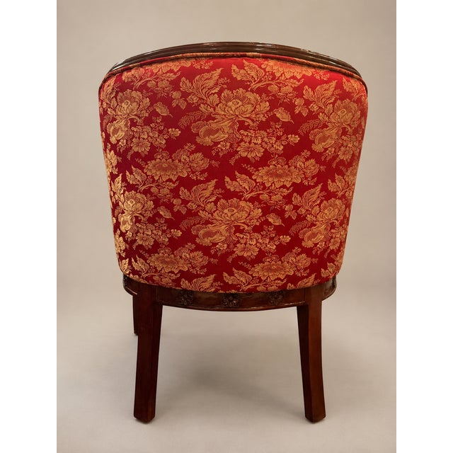 Wood Early 20th Century Carved Mahogany Swan Barrel Chair For Sale - Image 7 of 14