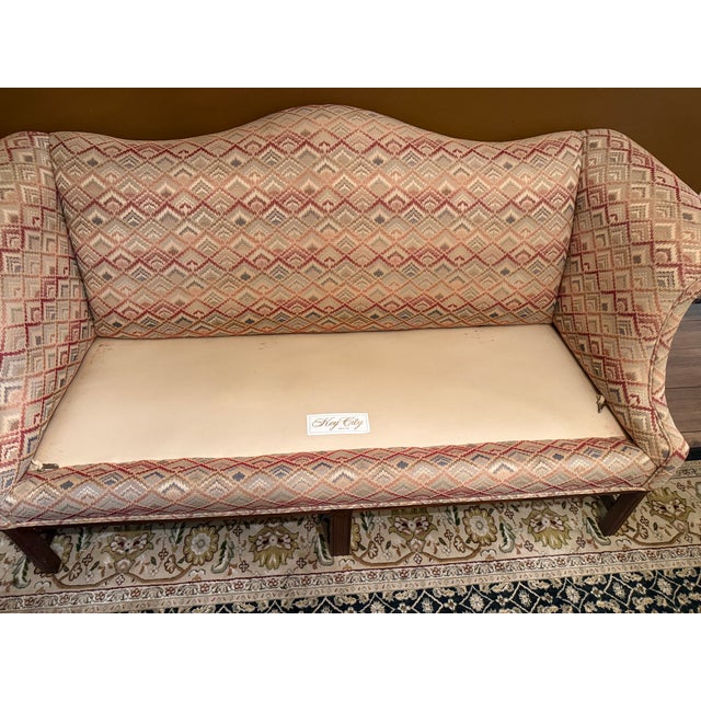 1980s Key City Flame Stitch Camelback Sofa / Long Settee For Sale - Image 9 of 13