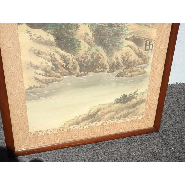Tall Vintage Japanese Panel Screen Picture Forest Landscape and Signed For Sale - Image 9 of 18